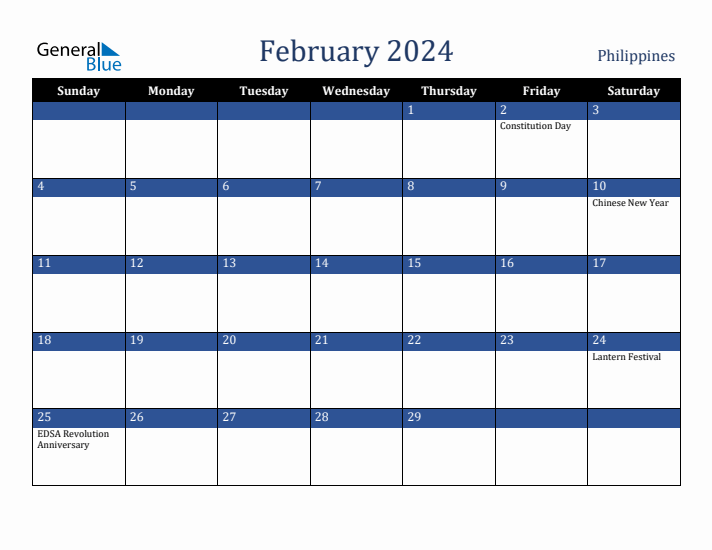 February 2024 Philippines Calendar (Sunday Start)