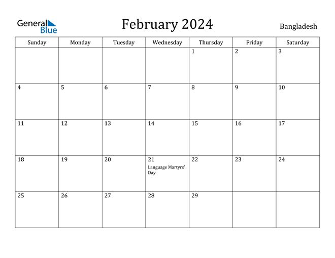 February 2024 Calendar Bangladesh