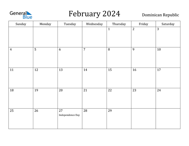 Dominican Republic February 2024 Calendar with Holidays
