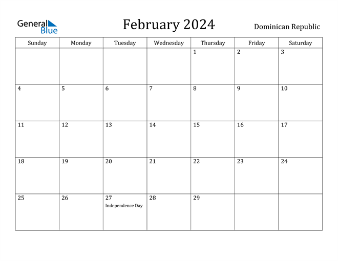 Dominican Republic February 2024 Calendar With Holidays