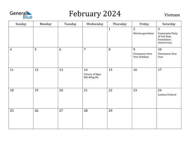 Vietnam February 2024 Calendar with Holidays