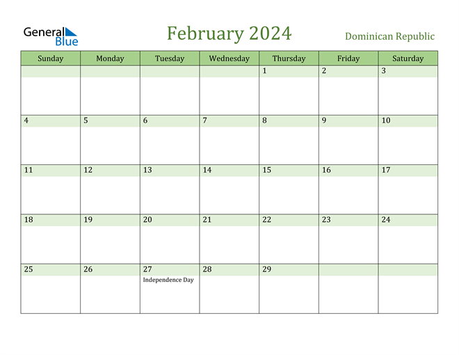 Dominican Republic February 2024 Calendar with Holidays