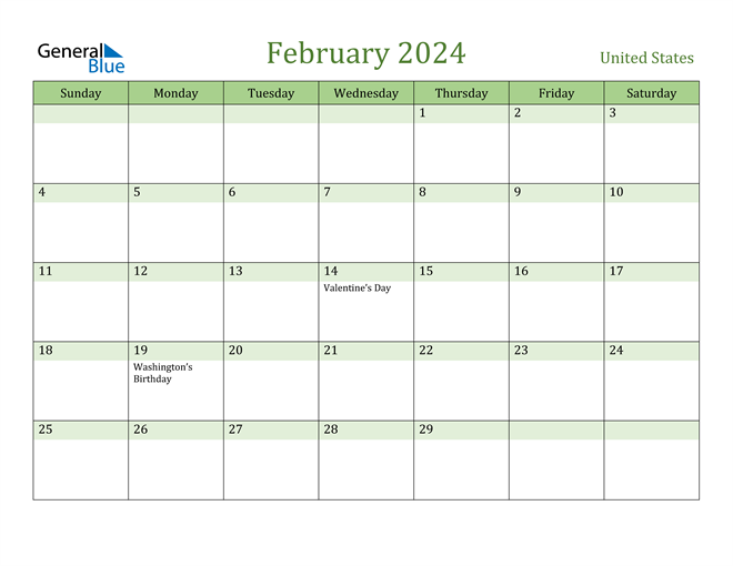 February 2024 Calendar With Holidays In Usa States Zarla Kathryne