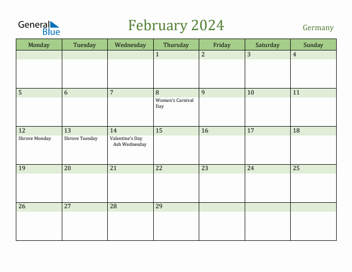 February 2024 Calendar with Germany Holidays