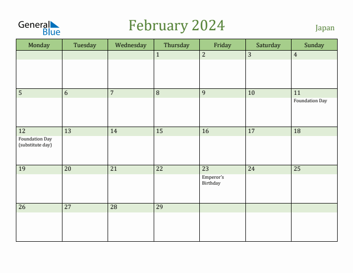 February 2024 Calendar with Japan Holidays