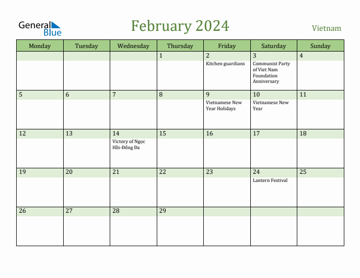 February 2024 Calendar with Vietnam Holidays
