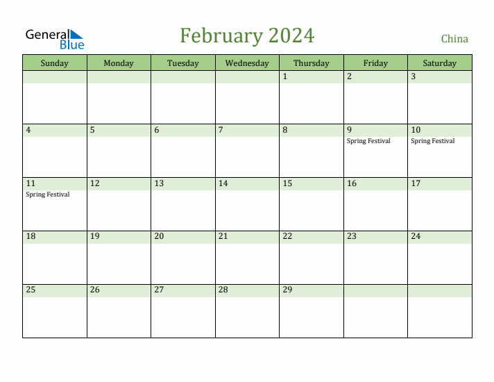 February 2024 Calendar with China Holidays