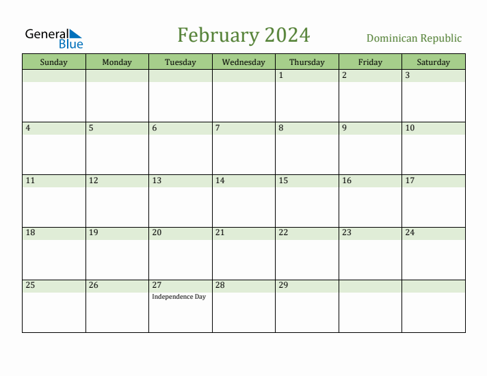 February 2024 Calendar with Dominican Republic Holidays