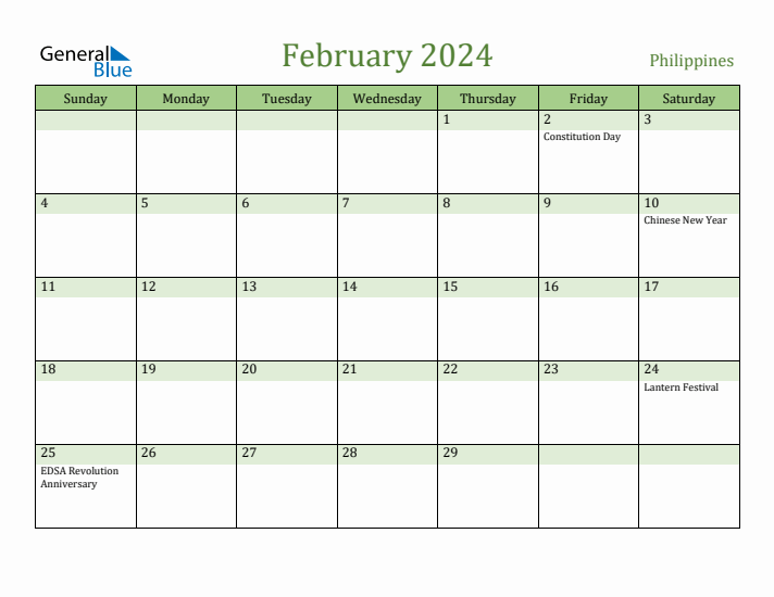 February 2024 Monthly Calendar with Philippines Holidays