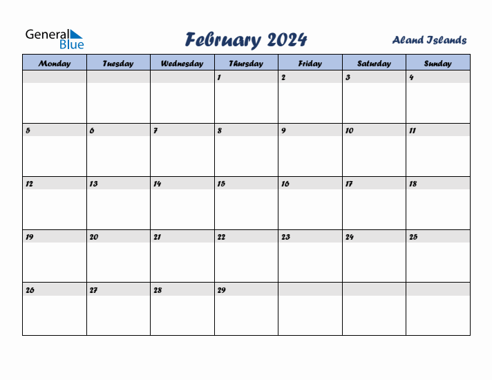February 2024 Calendar with Holidays in Aland Islands