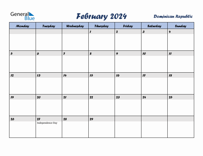 February 2024 Calendar with Holidays in Dominican Republic