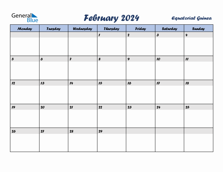 February 2024 Calendar with Holidays in Equatorial Guinea
