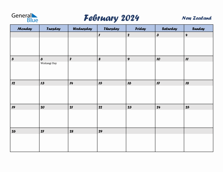 February 2024 Calendar with Holidays in New Zealand