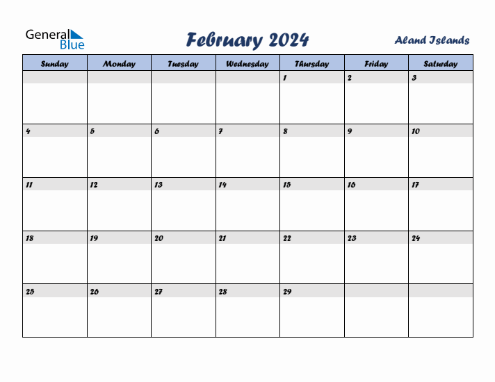 February 2024 Calendar with Holidays in Aland Islands