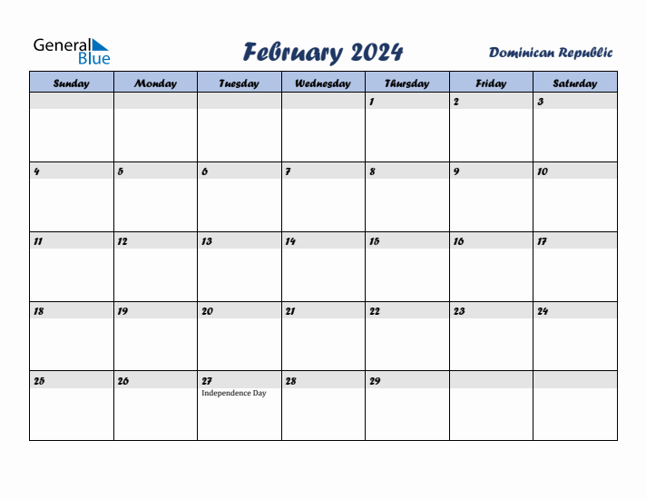 February 2024 Calendar with Holidays in Dominican Republic