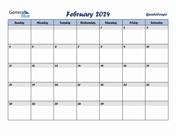 February 2024 Calendar with Holidays in Guadeloupe