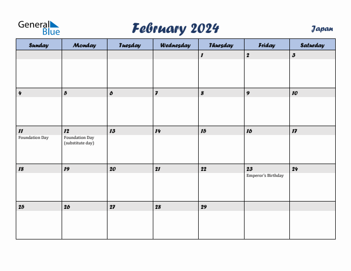 February 2024 Calendar with Holidays in Japan