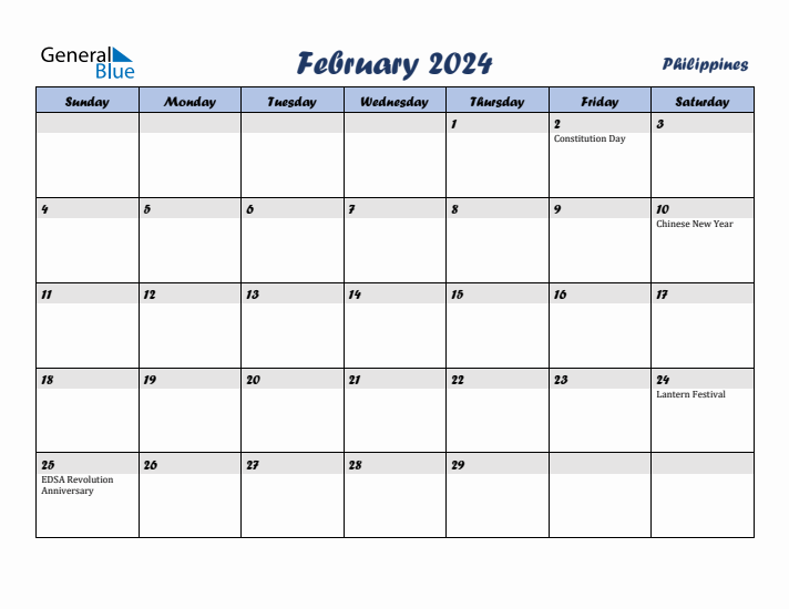 February 2024 Calendar with Holidays in Philippines