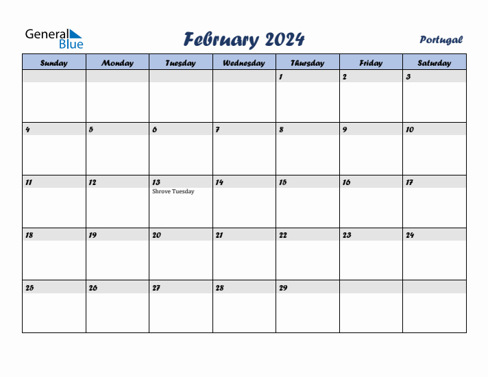 February 2024 Calendar with Holidays in Portugal