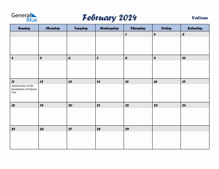 February 2024 Calendar with Holidays in Vatican