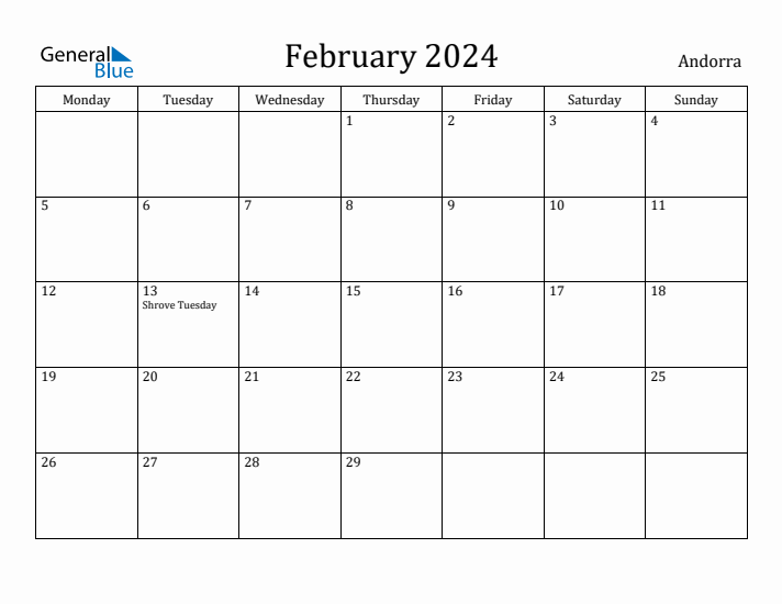 February 2024 Calendar Andorra