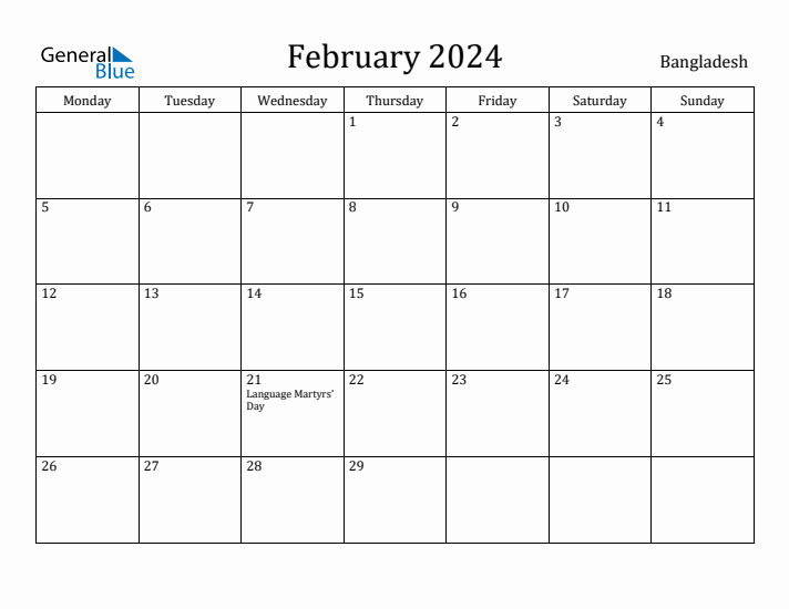 February 2024 Calendar Bangladesh