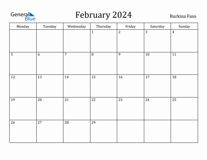 February 2024 Calendar Burkina Faso