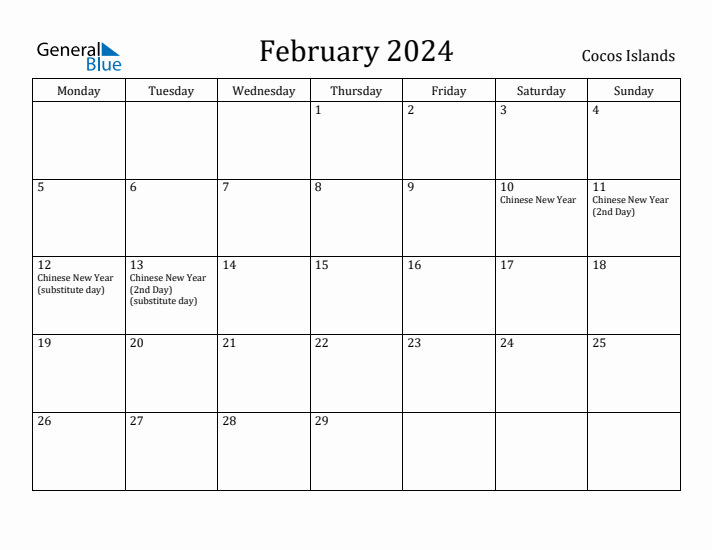 February 2024 Calendar Cocos Islands