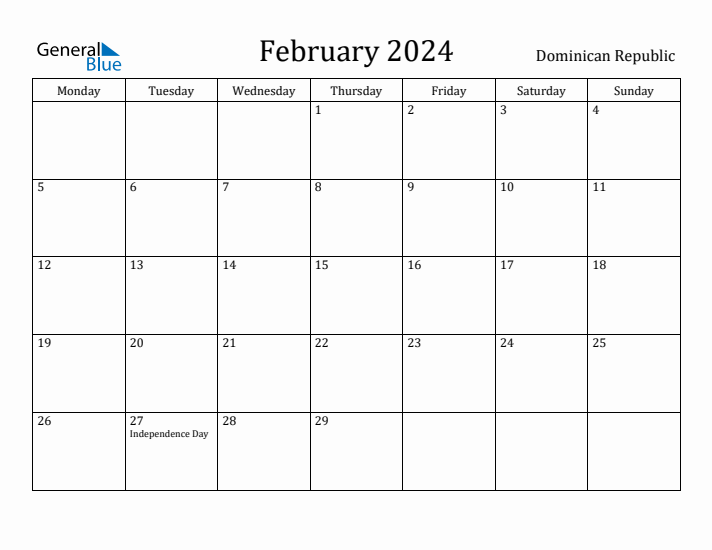 February 2024 Calendar Dominican Republic