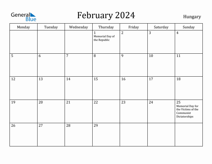 February 2024 Calendar Hungary