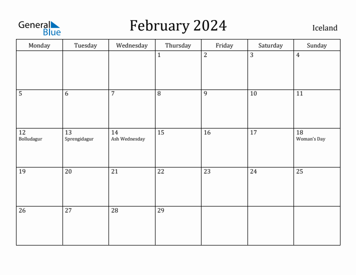 February 2024 Calendar Iceland