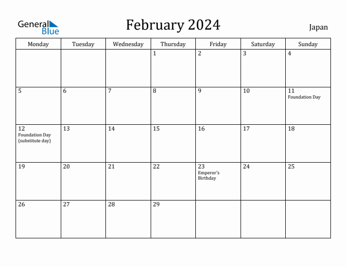 February 2024 Calendar Japan