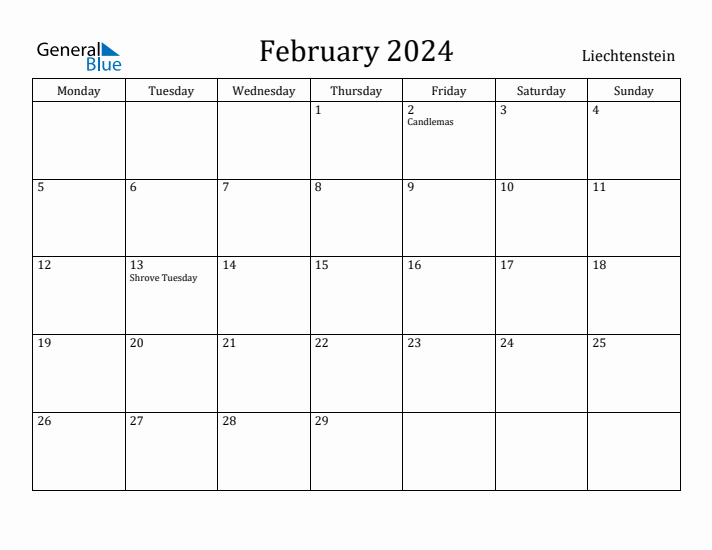 February 2024 Calendar Liechtenstein