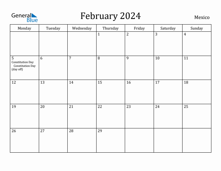 February 2024 Calendar Mexico