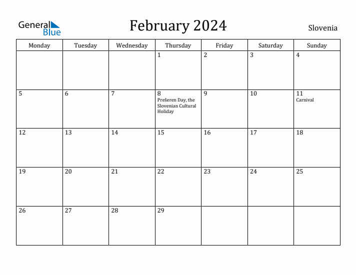 February 2024 Calendar Slovenia