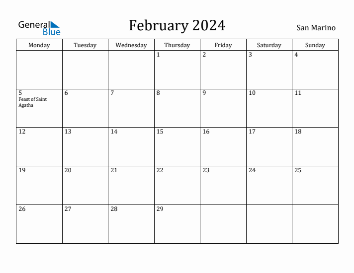 February 2024 Calendar San Marino