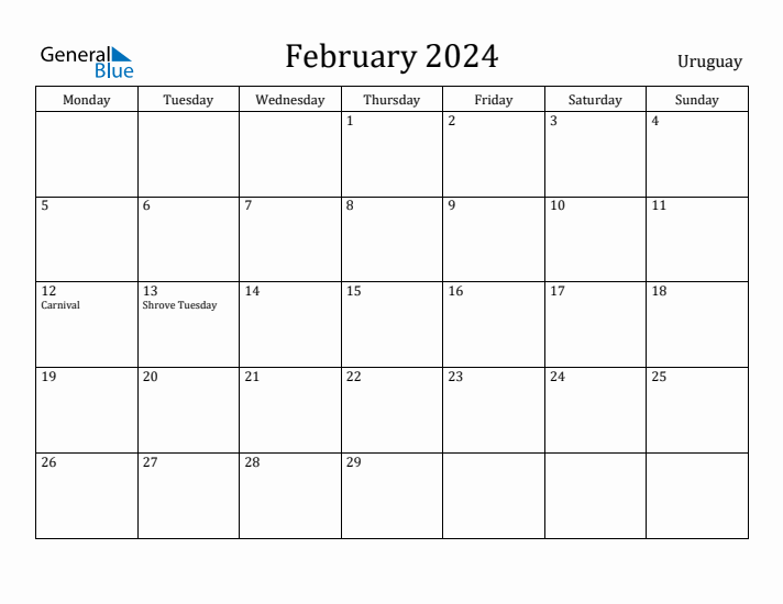 February 2024 Calendar Uruguay