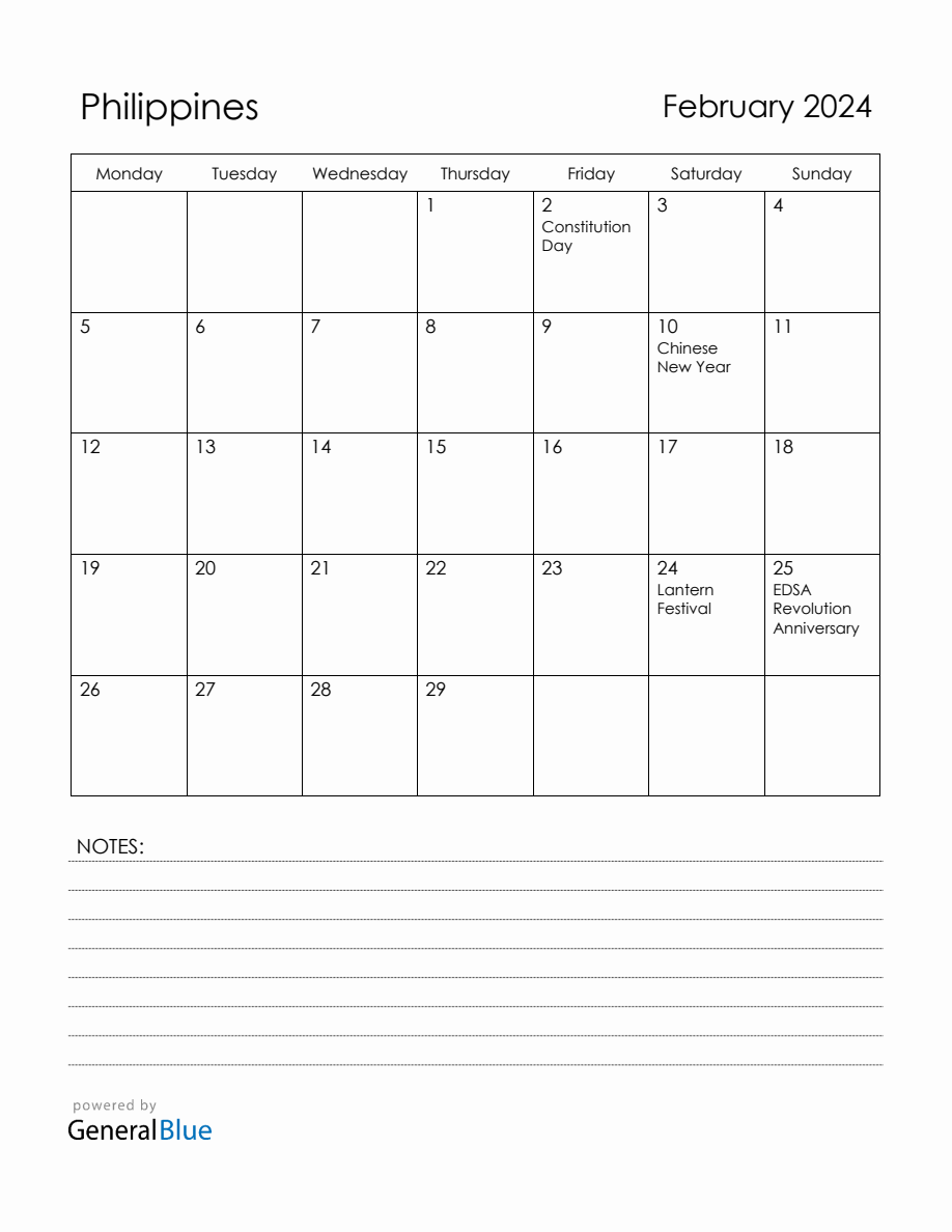 February 2024 Philippines Calendar with Holidays