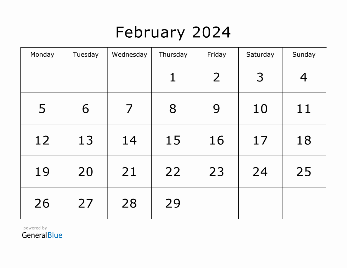 Printable February 2024 Calendar