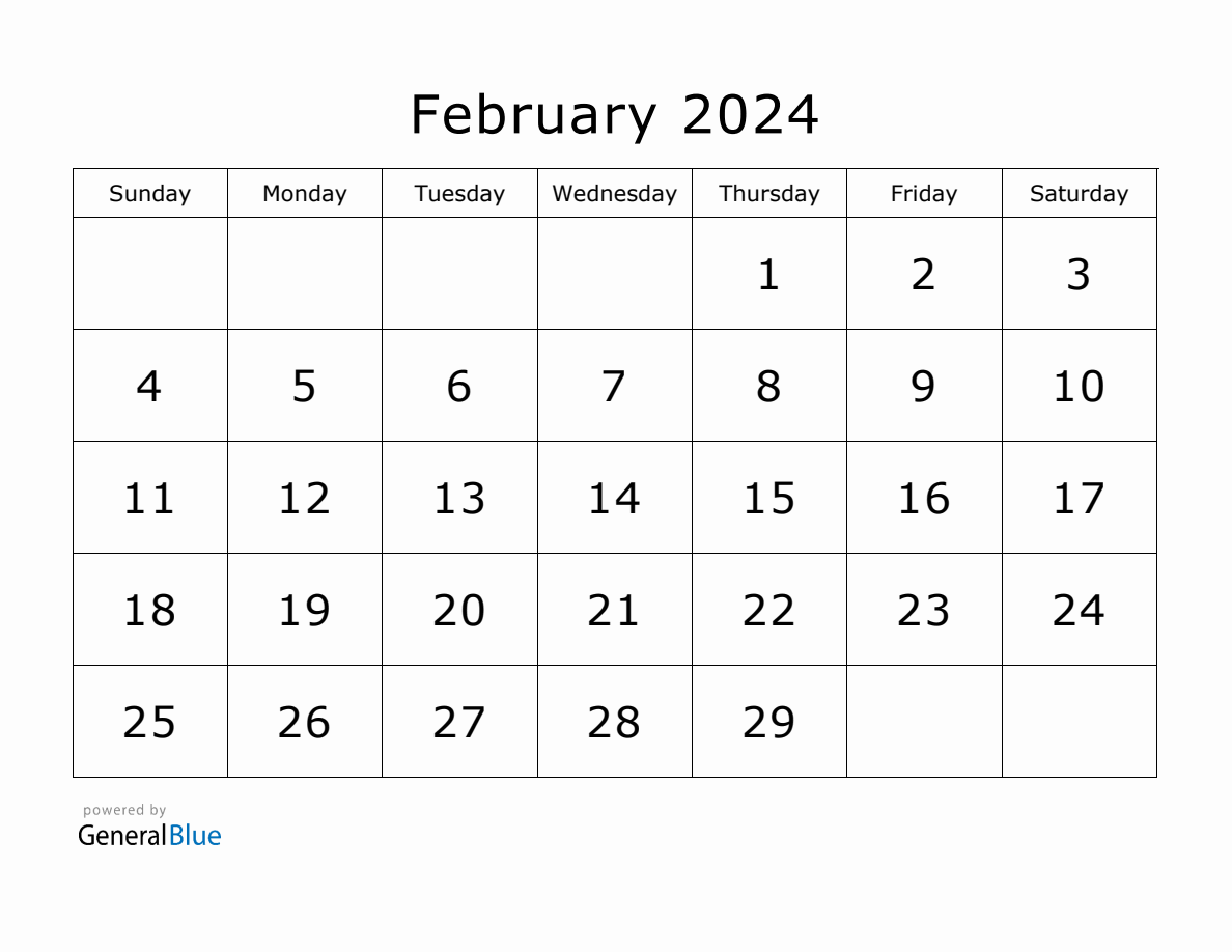 Printable February 2024 Calendar