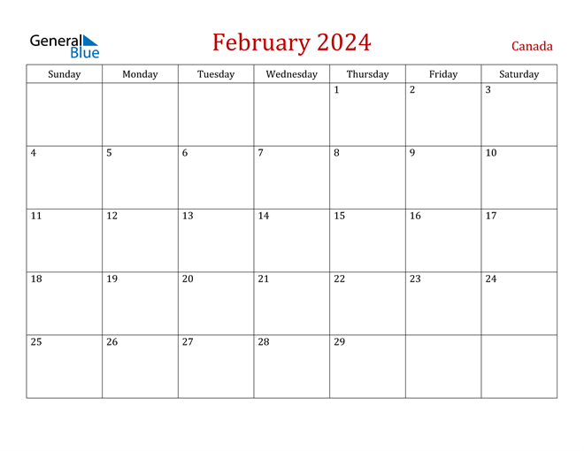 February 2024 Calendar with Canada Holidays