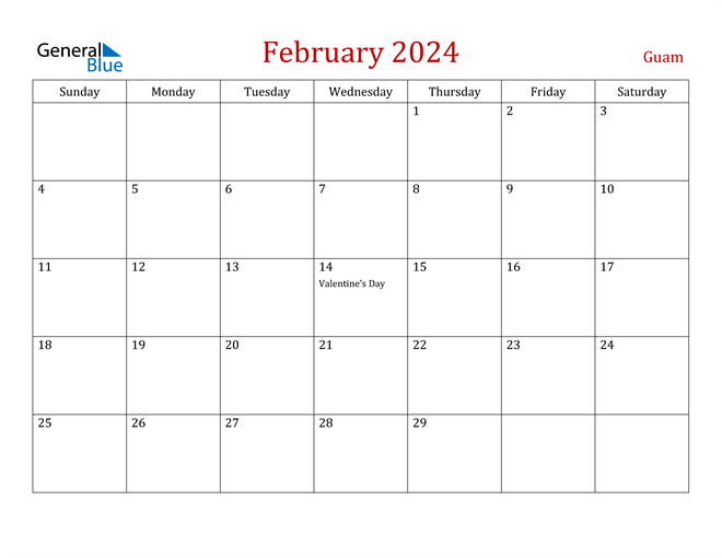 Guam February 2024 Calendar