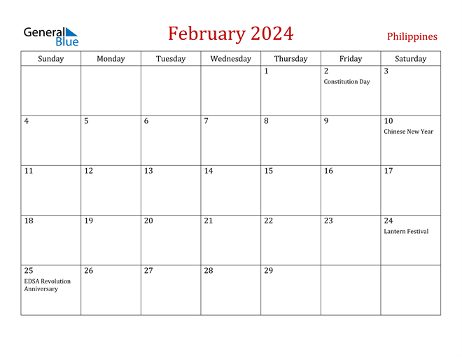 Philippines February 2024 Calendar with Holidays