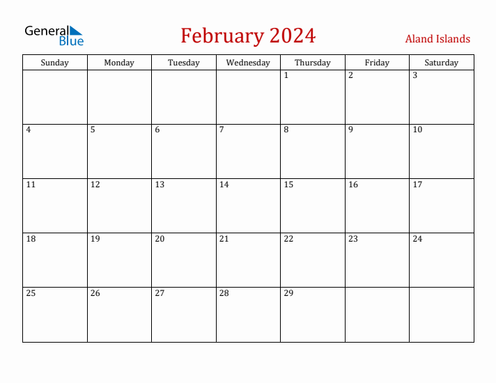 Aland Islands February 2024 Calendar - Sunday Start