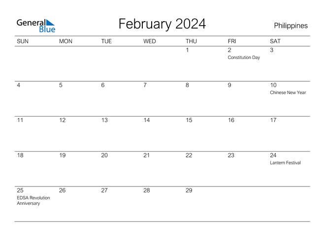 Philippines February 2024 Calendar with Holidays