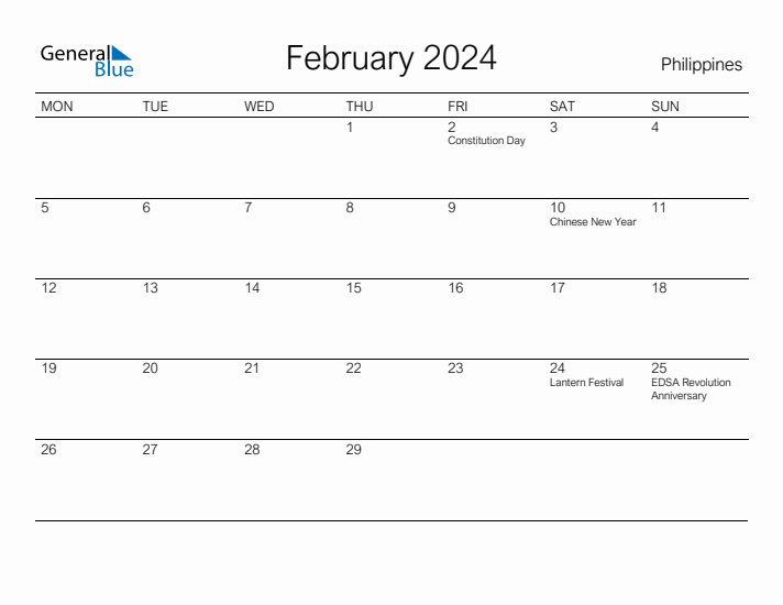 Printable February 2024 Calendar for Philippines
