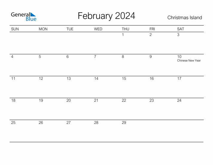 Printable February 2024 Calendar for Christmas Island