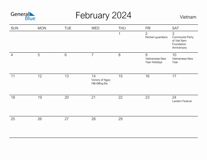 Printable February 2024 Calendar for Vietnam