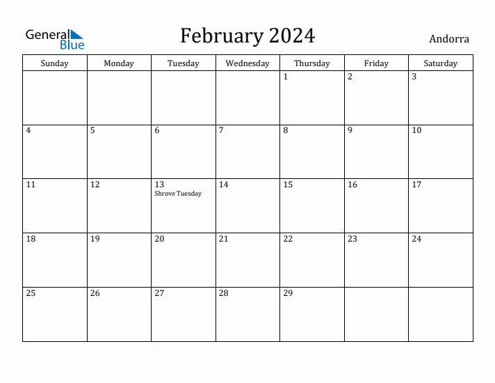 February 2024 Calendar Andorra