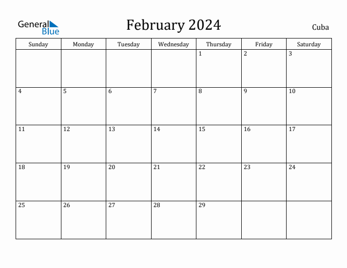 February 2024 Calendar Cuba